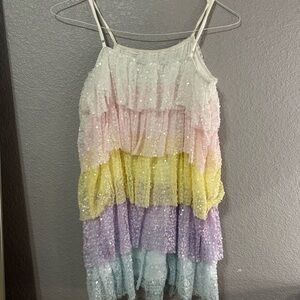 Sequin Layered Dress with Spaghetti Straps